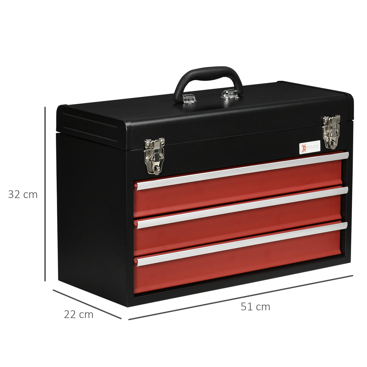 Tool Box Practical Tool Box Without Tools, With Handle, 3 Drawers, Lock, Steel, Black+Red