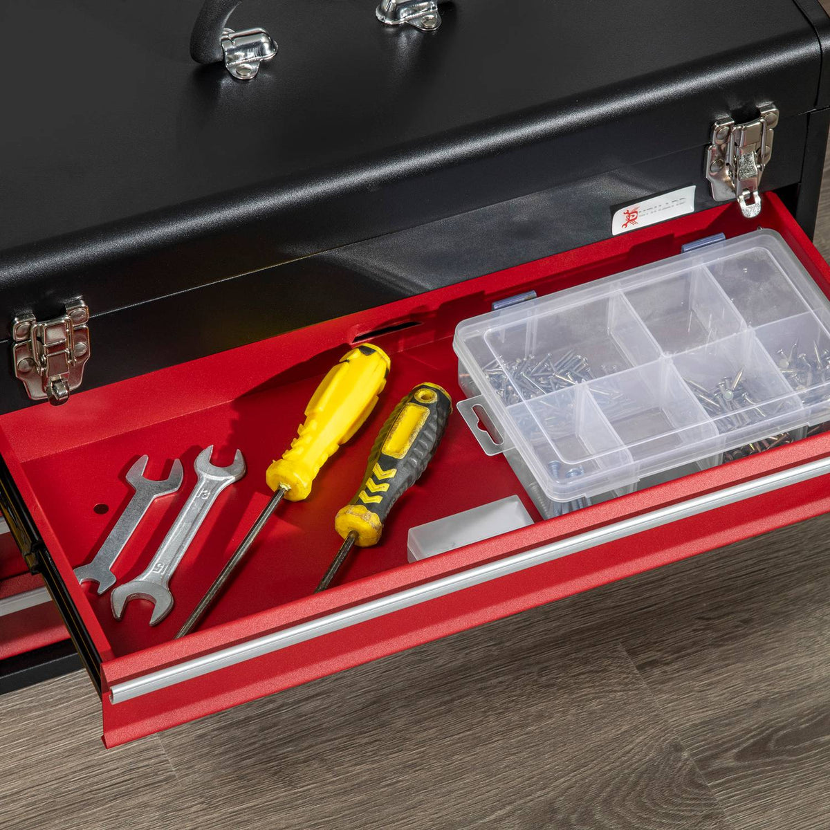 Tool Box Practical Tool Box Without Tools, With Handle, 3 Drawers, Lock, Steel, Black+Red