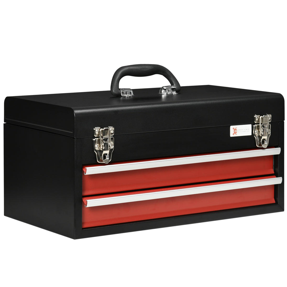 Tool Box Robust Tool Box Without Tools, With Handle, 2 Drawers, Lock, Steel, Black+Red