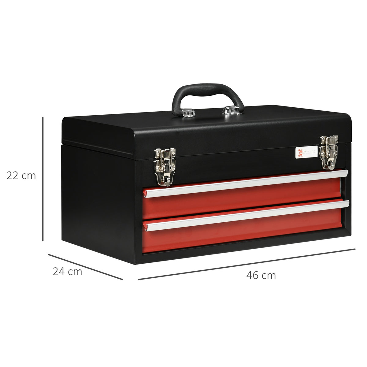 Tool Box Robust Tool Box Without Tools, With Handle, 2 Drawers, Lock, Steel, Black+Red