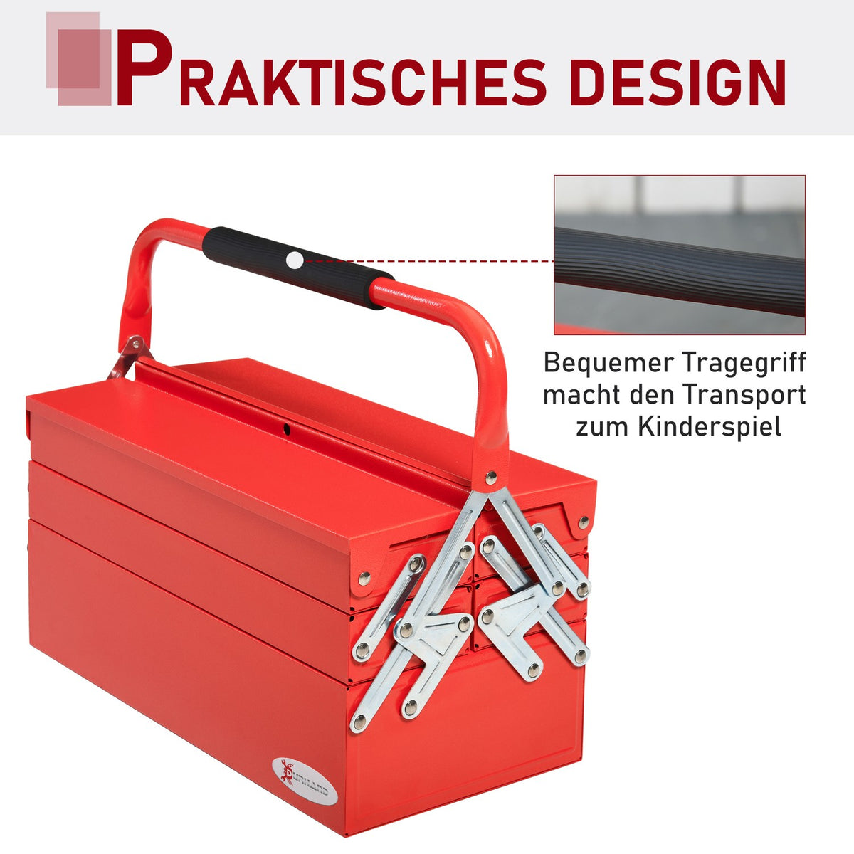Tool Box Space-Saving Tool Box With 5 Compartments, Hinged, Stable, Steel (Spcc), Red, 45X22.5X34.5Cm