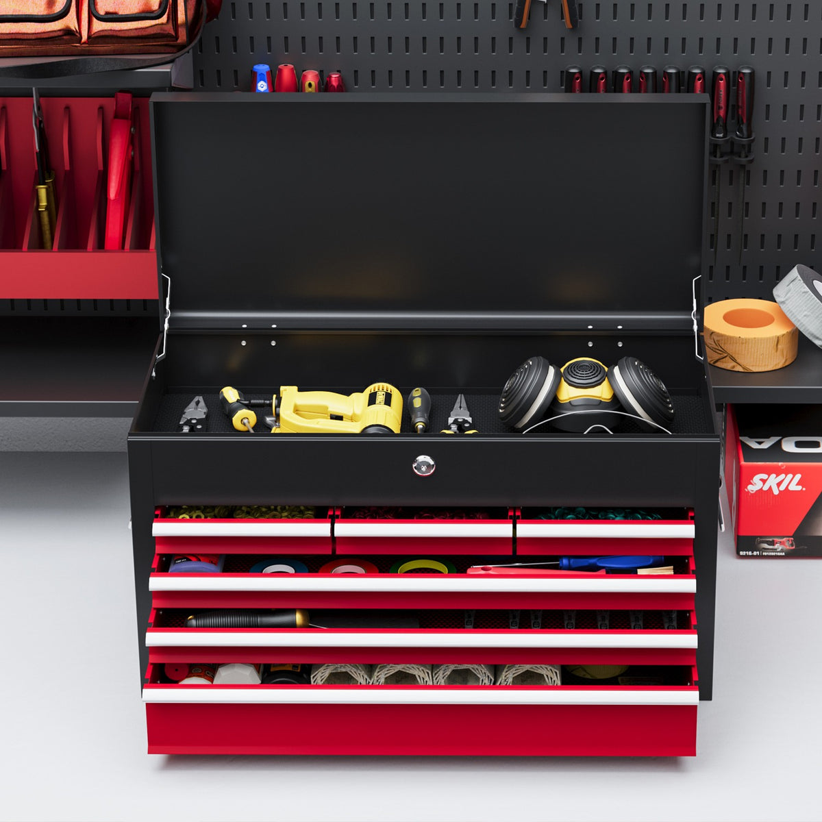Tool Box Tool Box 6 Drawers Lock Tool Box Handle Tool Box Steel Red + Black 60X26X34Cm