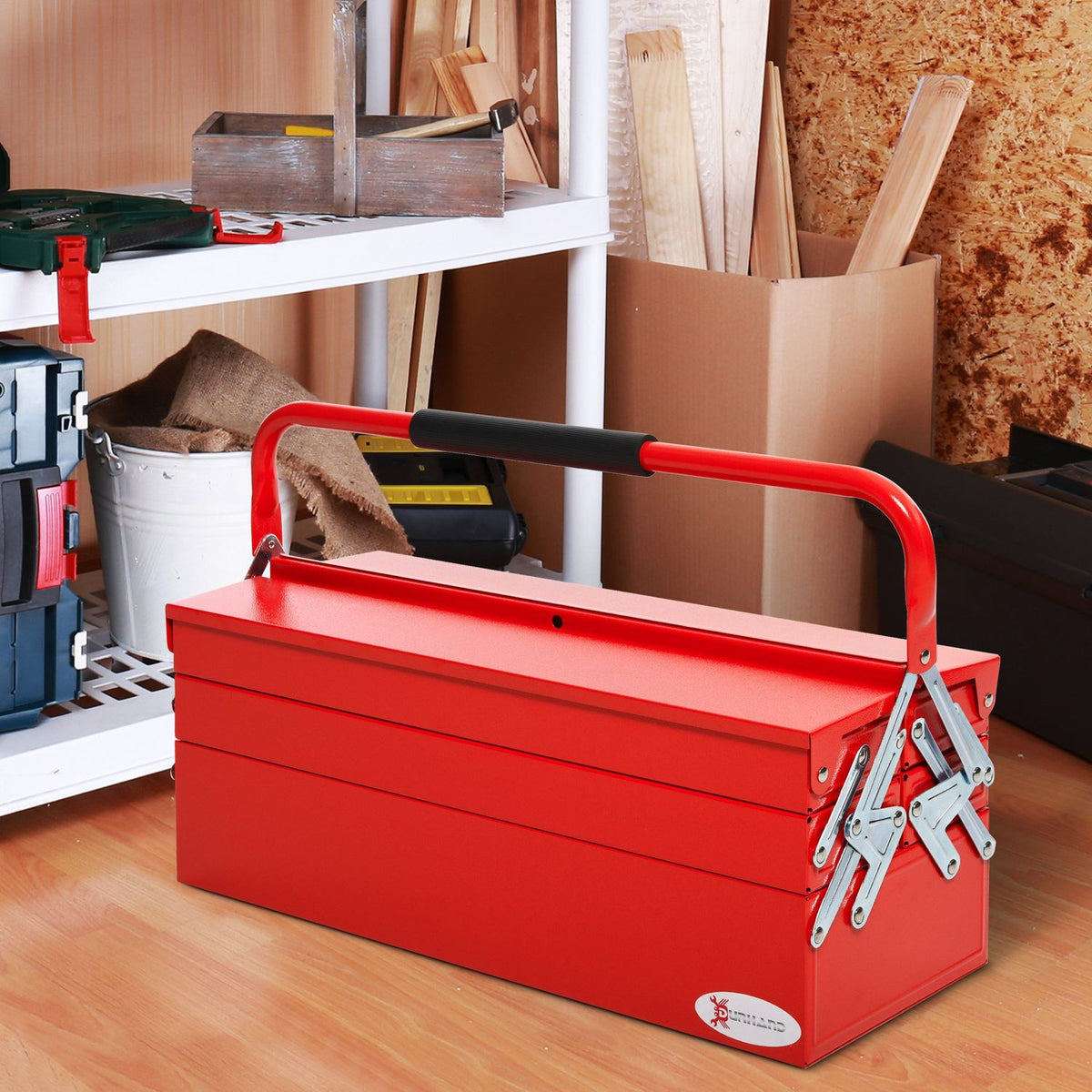 Tool Box, Tool Box, Tool Box, 5 Compartments, Foldable Steel (Spcc), Red, 57 X 21 X 41 Cm