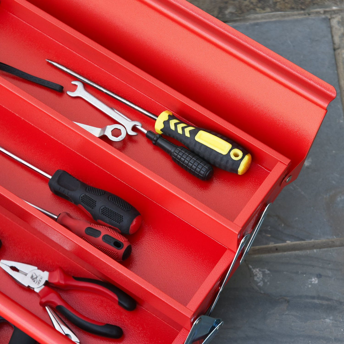 Tool Box, Tool Box, Tool Box, 5 Compartments, Foldable Steel (Spcc), Red, 57 X 21 X 41 Cm