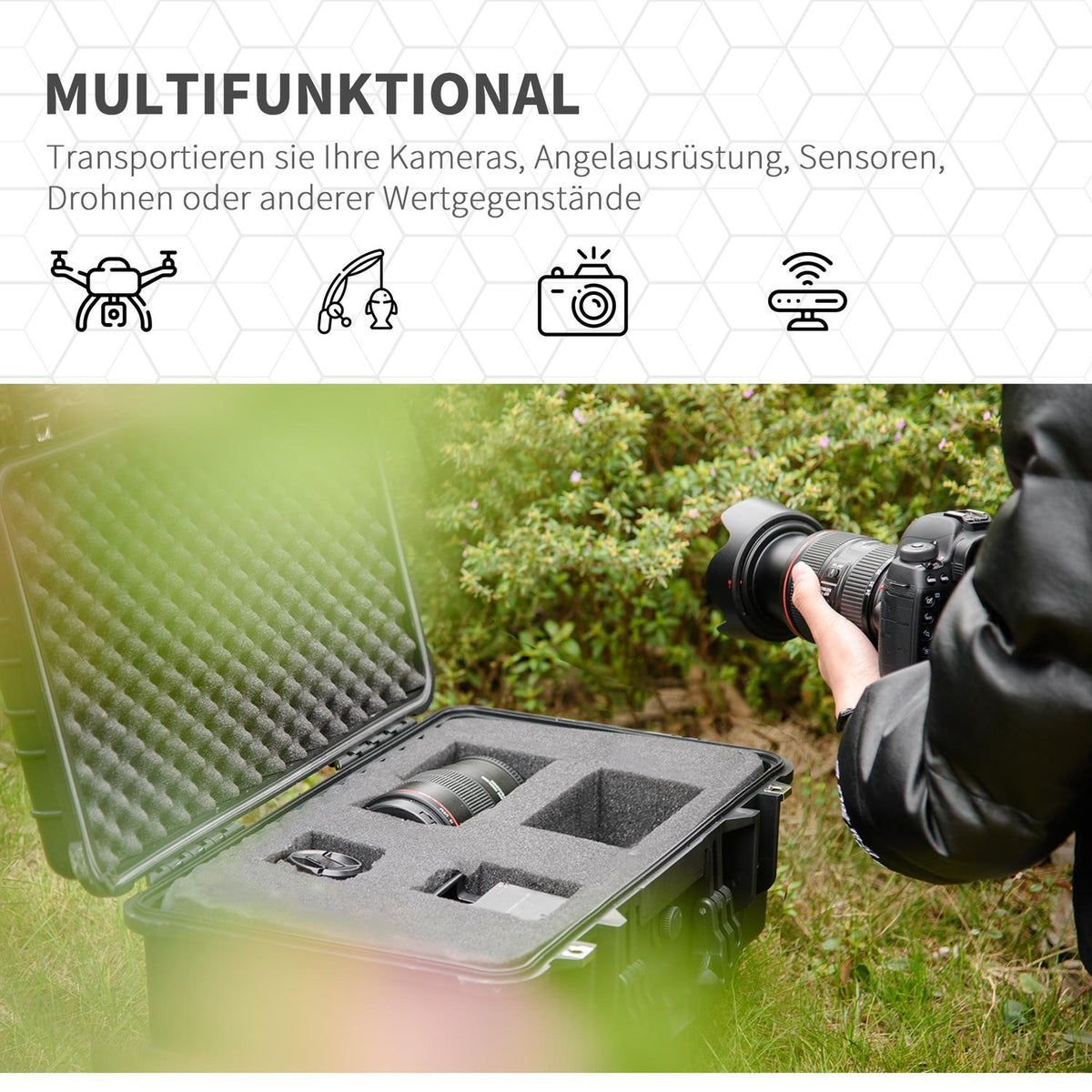 Tool Case Set Of 2 Empty Photo Case With Handle, Foam, Waterproof, Plastic Silica Gel, Black