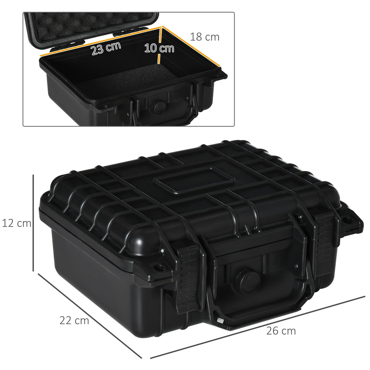 Tool Case Set Of 2 Empty Photo Case With Handle, Foam, Waterproof, Plastic Silica Gel, Black