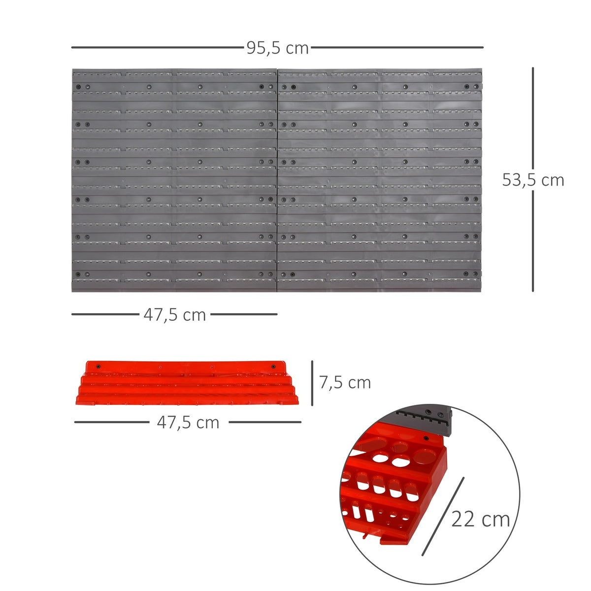 Tool Holder, Gray+Red, For Workshop, 95.5X23X53.5 Cm