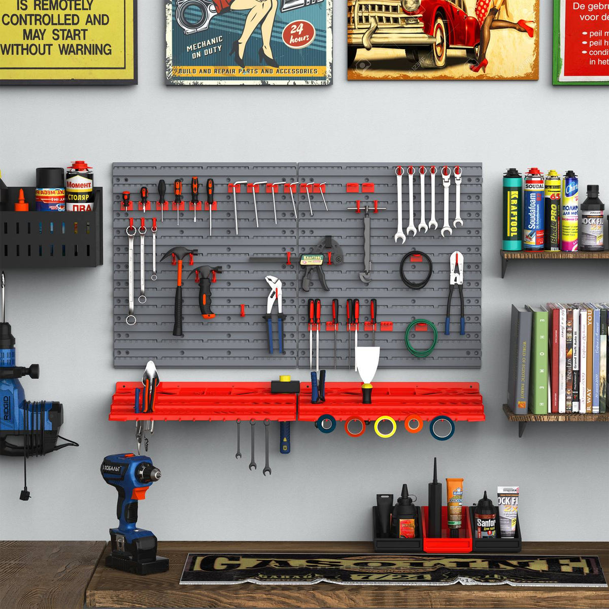 Tool Holder, Gray+Red, For Workshop, 95.5X23X53.5 Cm