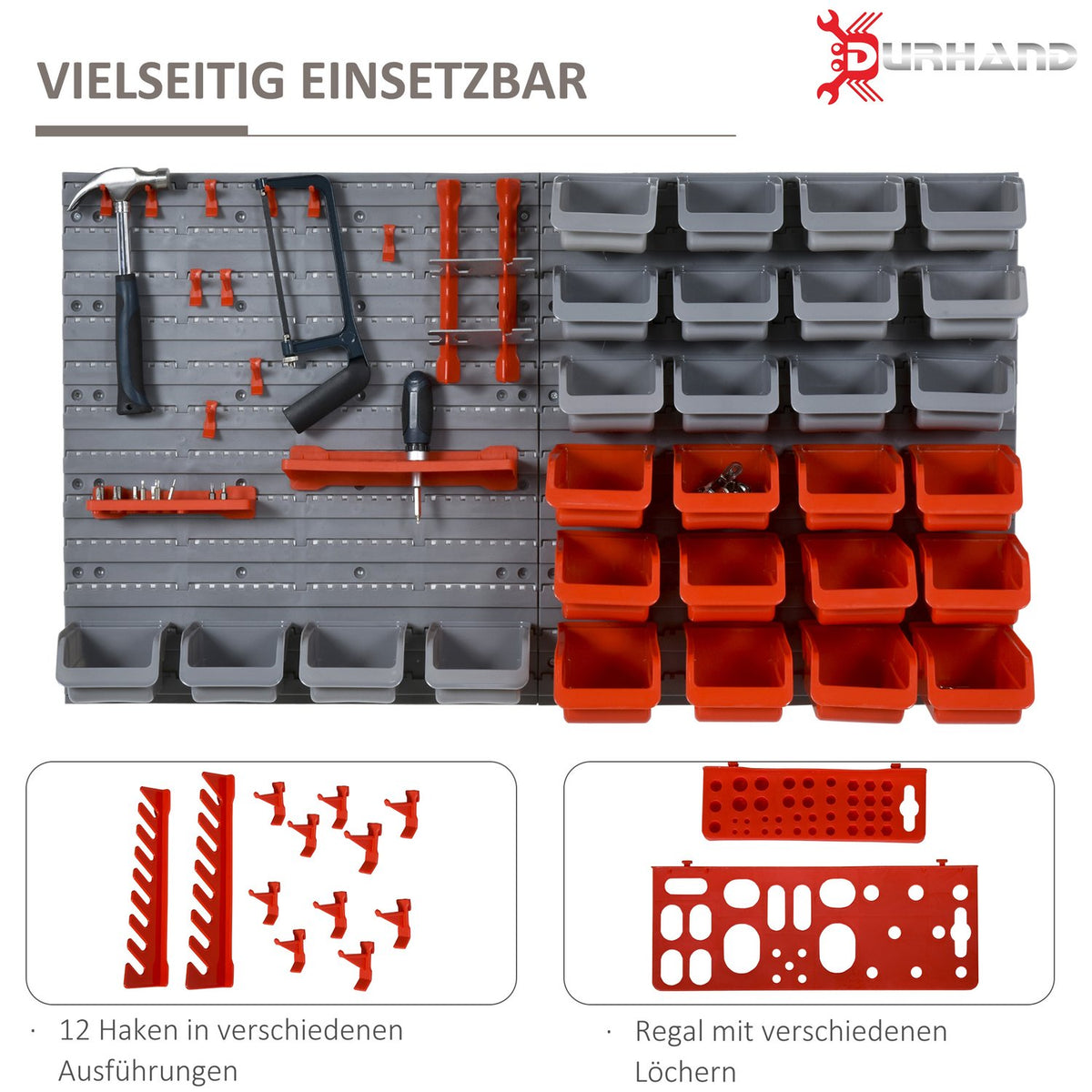 Tool Hole Wall, Tool Holder, Red+Gray, 63.5X22.5X95.5 Cm