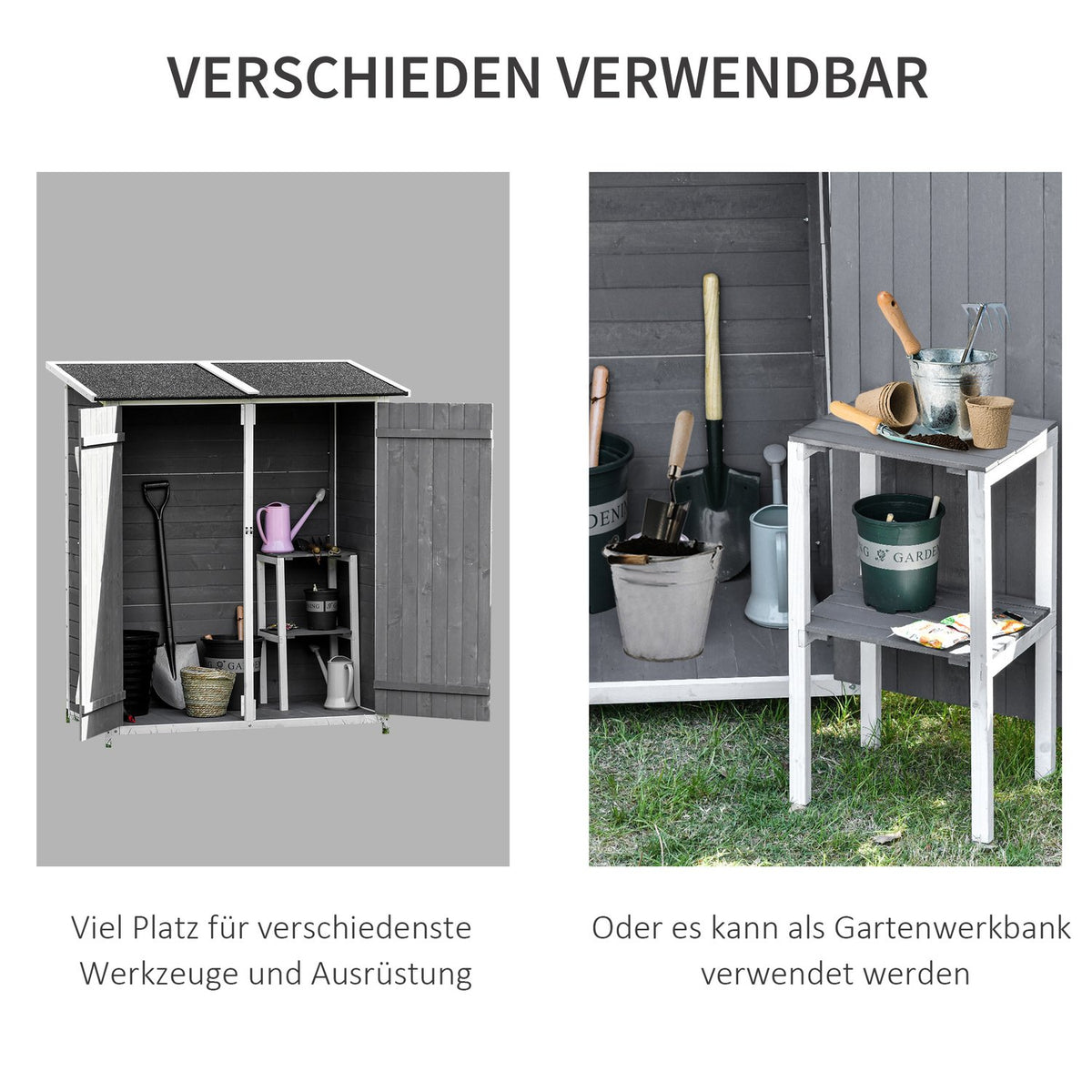 Tool Shed Garden Cabinet 2 Doors Asphalt Roof Fir Wood Gray + White 139X75X160Cm