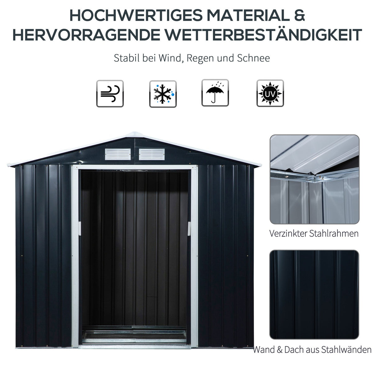 Tool Shed Garden Shed Garden Shed With Floor Frame And Sliding Doors Weatherproof Steel Charcoal Gray 213 X 130 X 185 Cm
