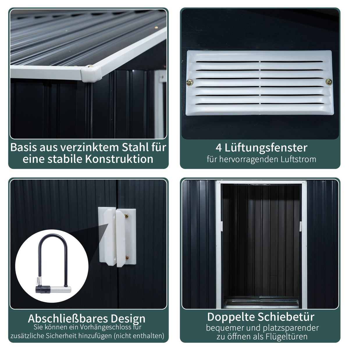 Tool Shed Garden Shed Garden Shed With Floor Frame And Sliding Doors Weatherproof Steel Charcoal Gray 213 X 130 X 185 Cm