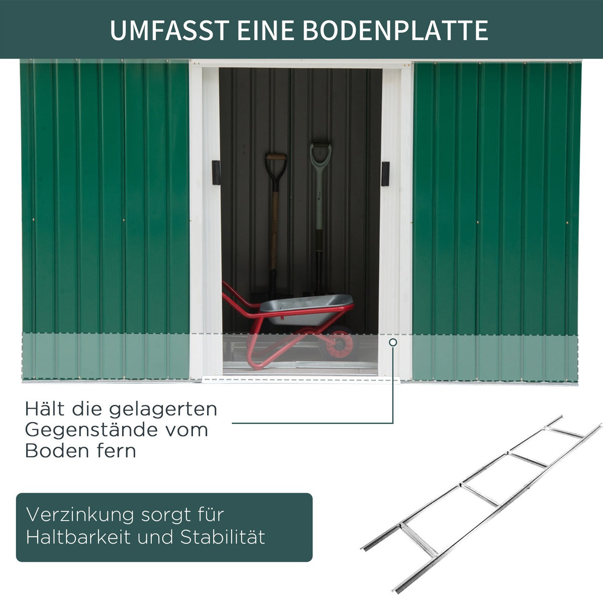 Tool Shed, Garden Shed, Tool Shed With Sliding Door, Ventilation Window, Lean-To Roof, Outdoor, Steel, Dark Green, 280 X 130 X 172 Cm