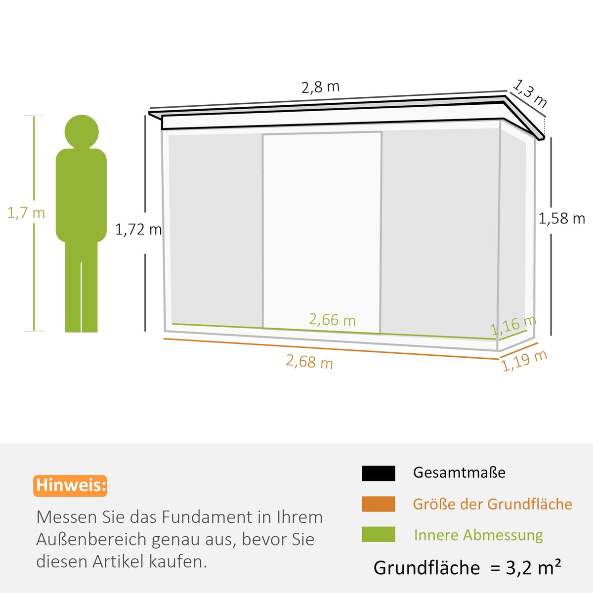 Tool Shed, Garden Shed, Tool Shed With Sliding Door, Ventilation Window, Lean-To Roof, Outdoor, Steel, Dark Green, 280 X 130 X 172 Cm