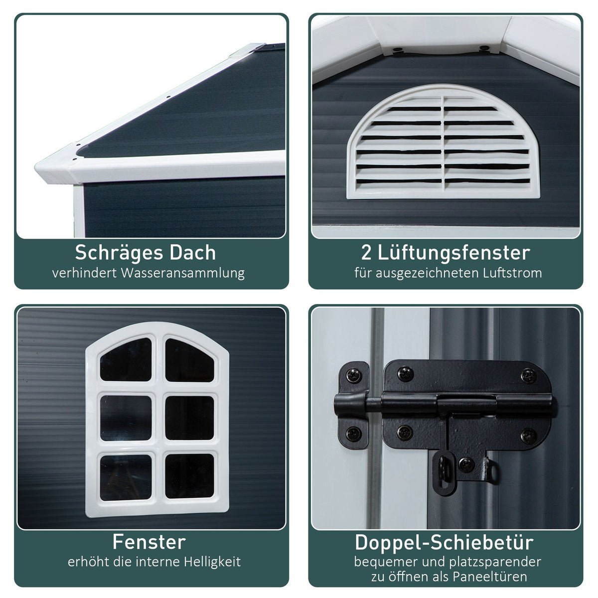 Tool Shed, Garden Shed, Tool Shed With Ventilation Window, Lean-To Roof, Outdoor, Metal, Gray, 134 X 104 X 204 Cm