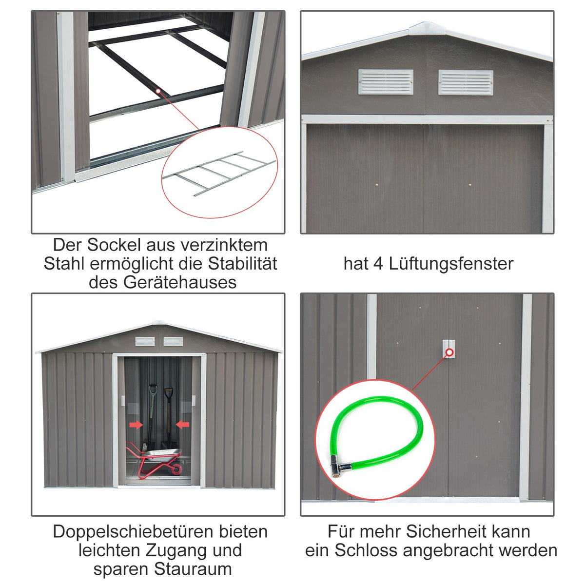 Tool Shed Garden Shed With Floor Frame & Sliding Doors, Weatherproof, Steel, Light Green, 213X130X185Cm