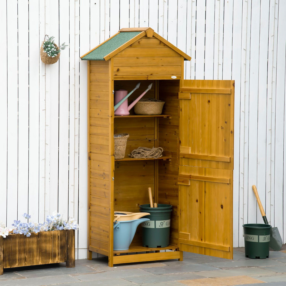 Tool Shed Made Of Natural Wood, Tool Cabinet, Garden Cupboard, Garden Shed, Tool Shed, 2 Shelves, Weatherproof, 2 Doors, 79 X 49 X 191.5Cm