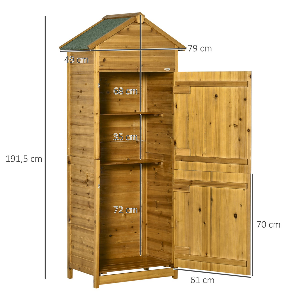 Tool Shed Made Of Natural Wood, Tool Cabinet, Garden Cupboard, Garden Shed, Tool Shed, 2 Shelves, Weatherproof, 2 Doors, 79 X 49 X 191.5Cm