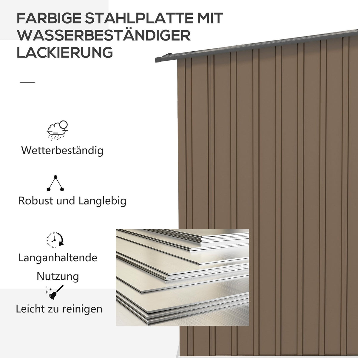 Tool Shed Made Of Steel, 0.92 M² Tool Shed With Pent Roof Garden Cupboard Lockable, Garden Shed, 100 X 103 X 160 Cm, Brown