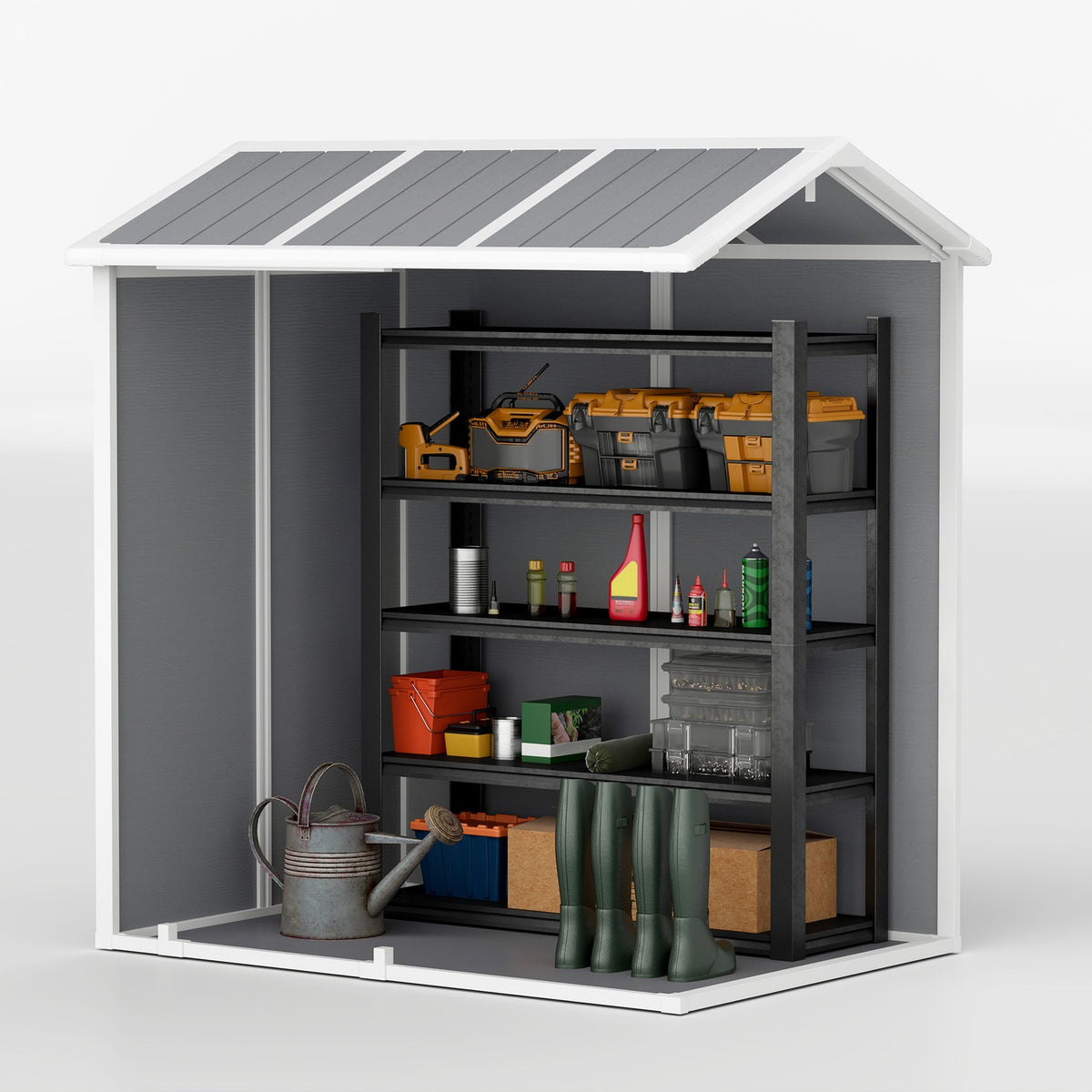 Tool Shed Plastic 2.1m² 186 x 130 x 199cm Tool Shed with Gable Roof Floor Window Lockable Door Weatherproof Garden Shed Outdoor Garden Shed for Backyard Gray
