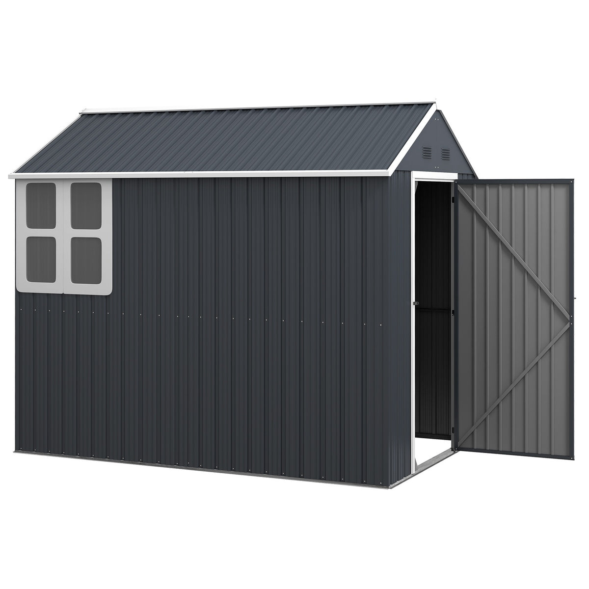 Tool Shed Steel, 4㎡ Tool Shed With Window Lockable Garden Cupboard, 259 X 172 X 222 Cm Garden Shed For Balcony, Terrace, Dark Gray