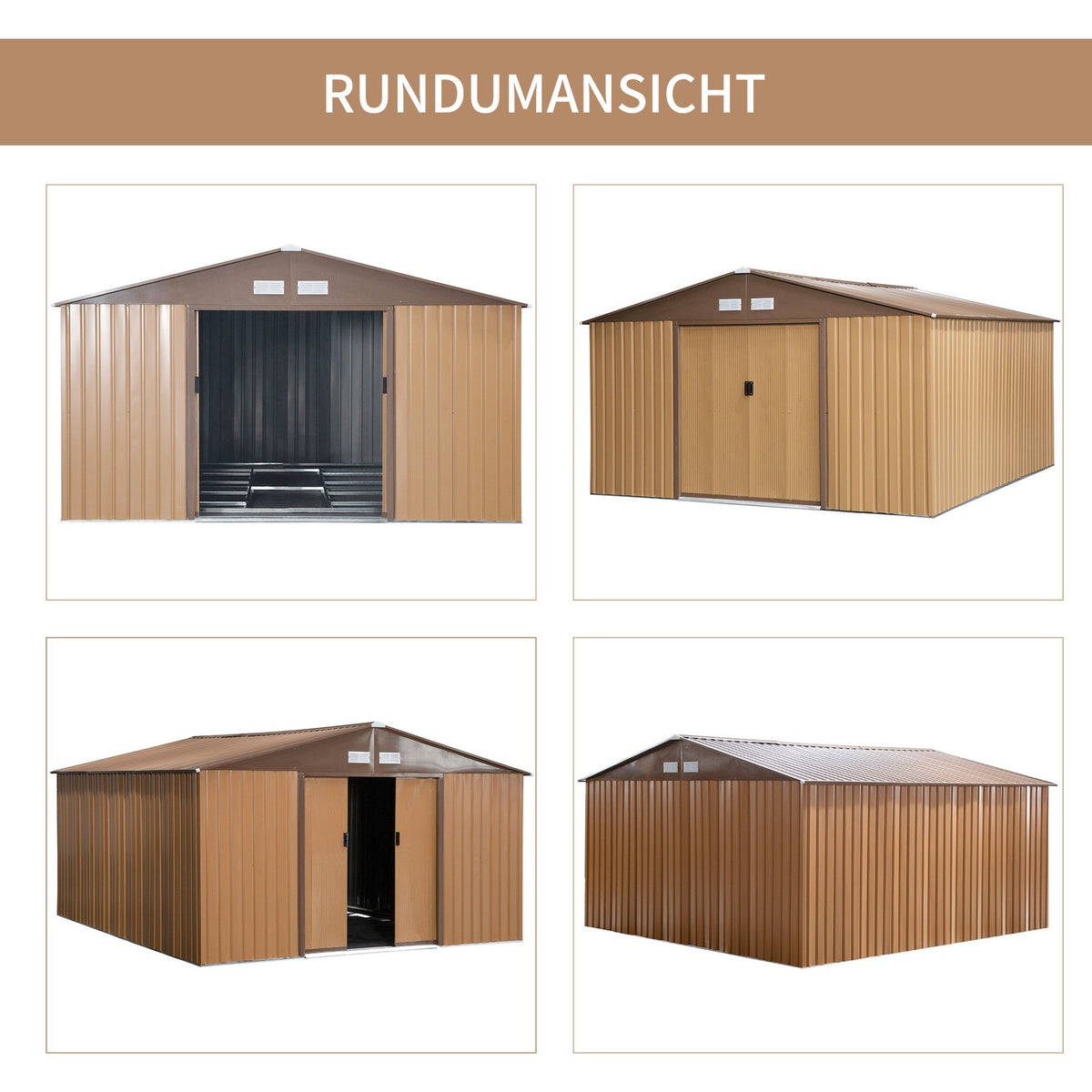 Tool Shed With Base Plate Tool Shed Garden Shed Metal Brown 340 X 386 X 200 Cm