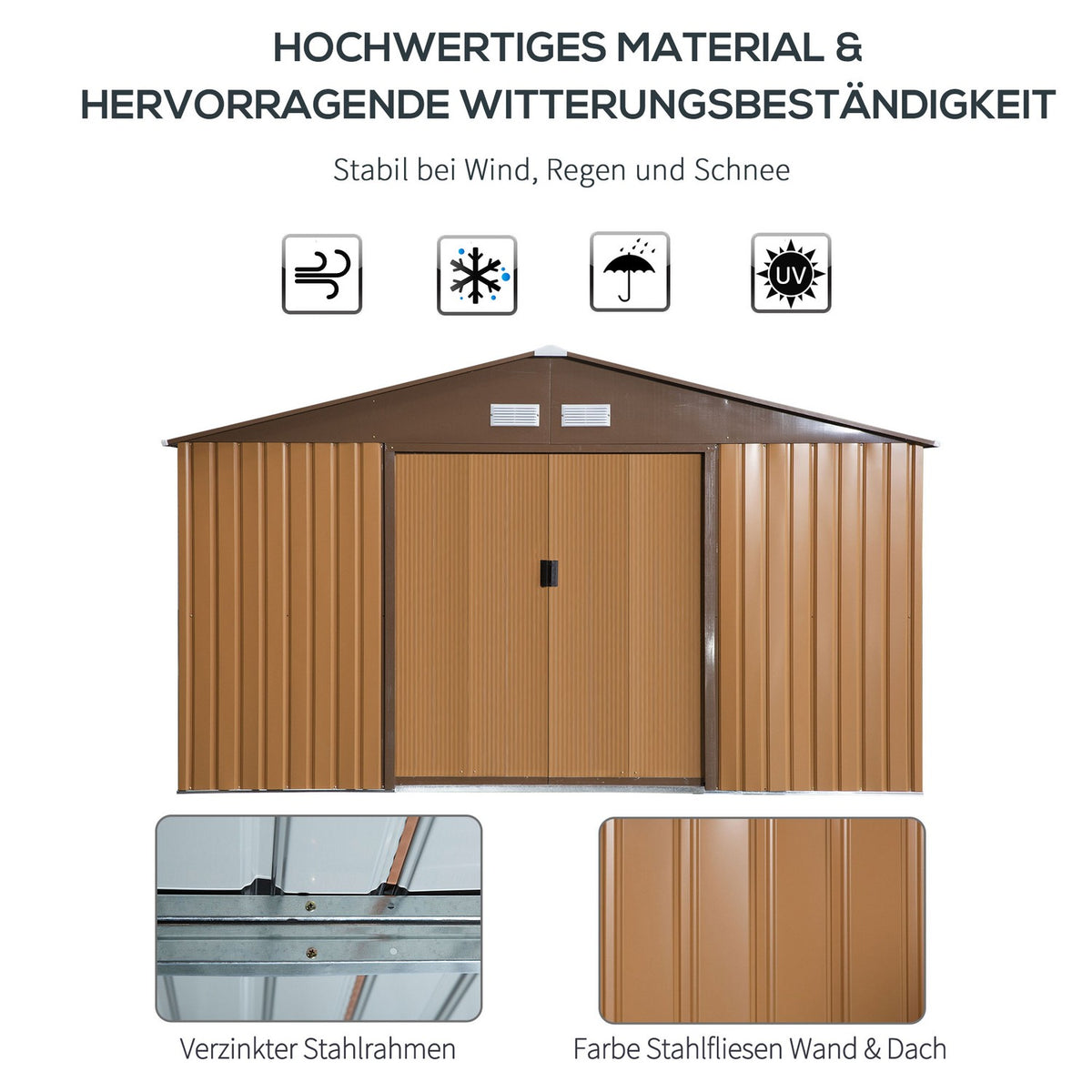 Tool Shed With Base Plate Tool Shed Garden Shed Metal Brown 340 X 386 X 200 Cm