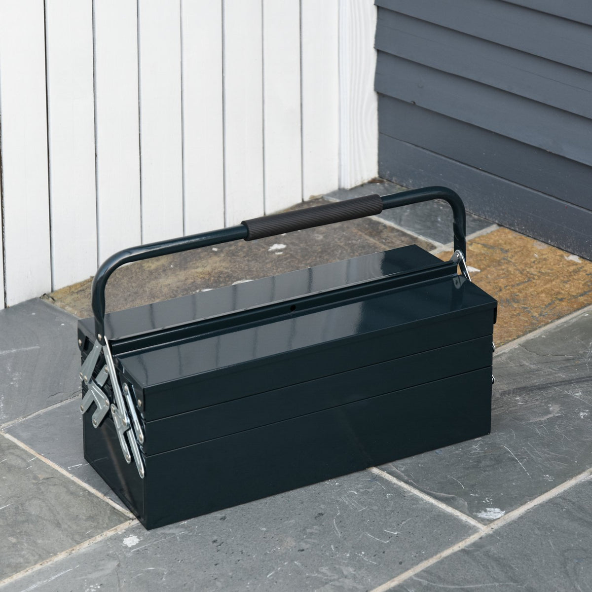 Tool box 5 compartments foldable steel dark green 57x21x41cm
