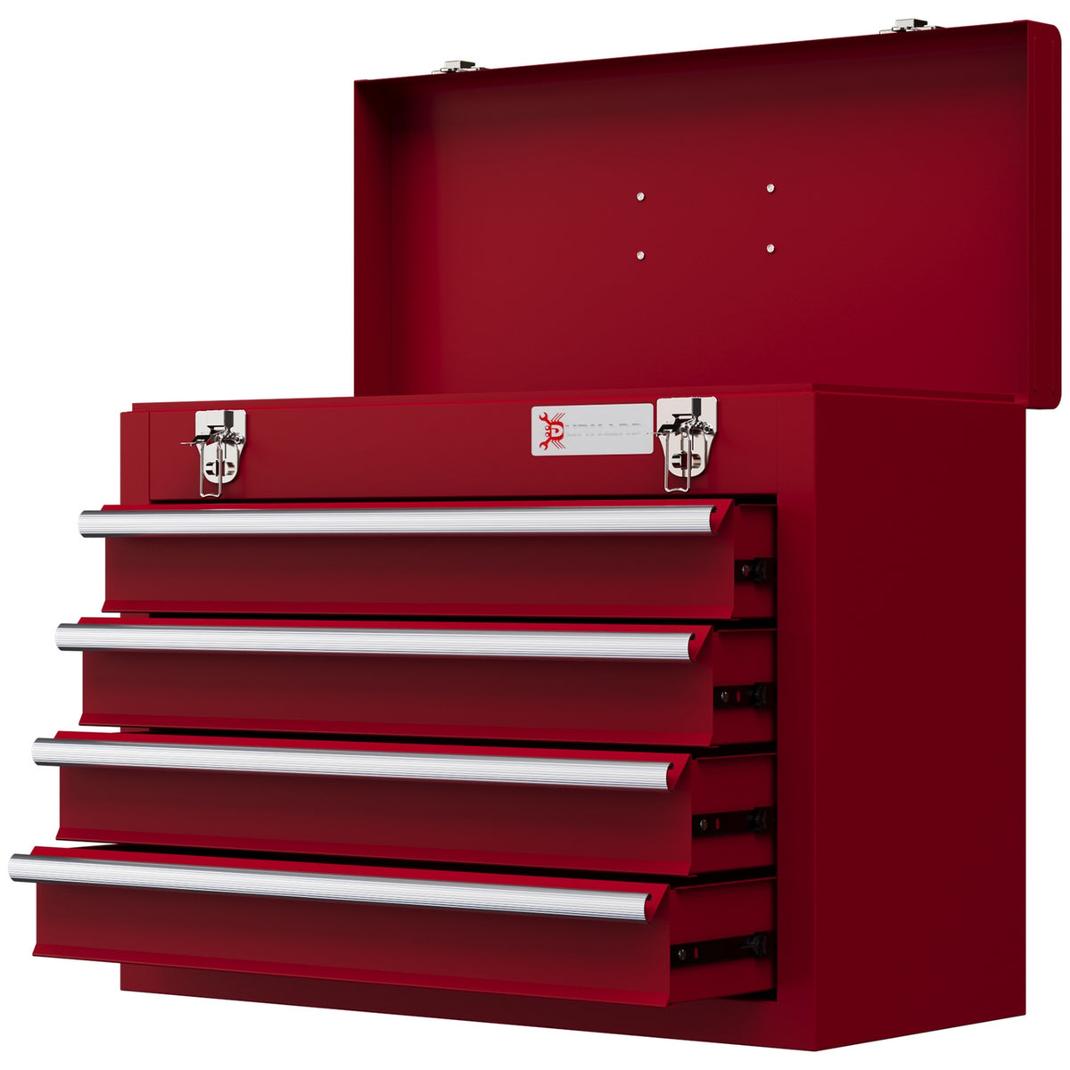 Tool box empty, 51 x 22 x 39.5 cm tool box with 4 drawers, top storage compartment, handle, tool box with lock, steel