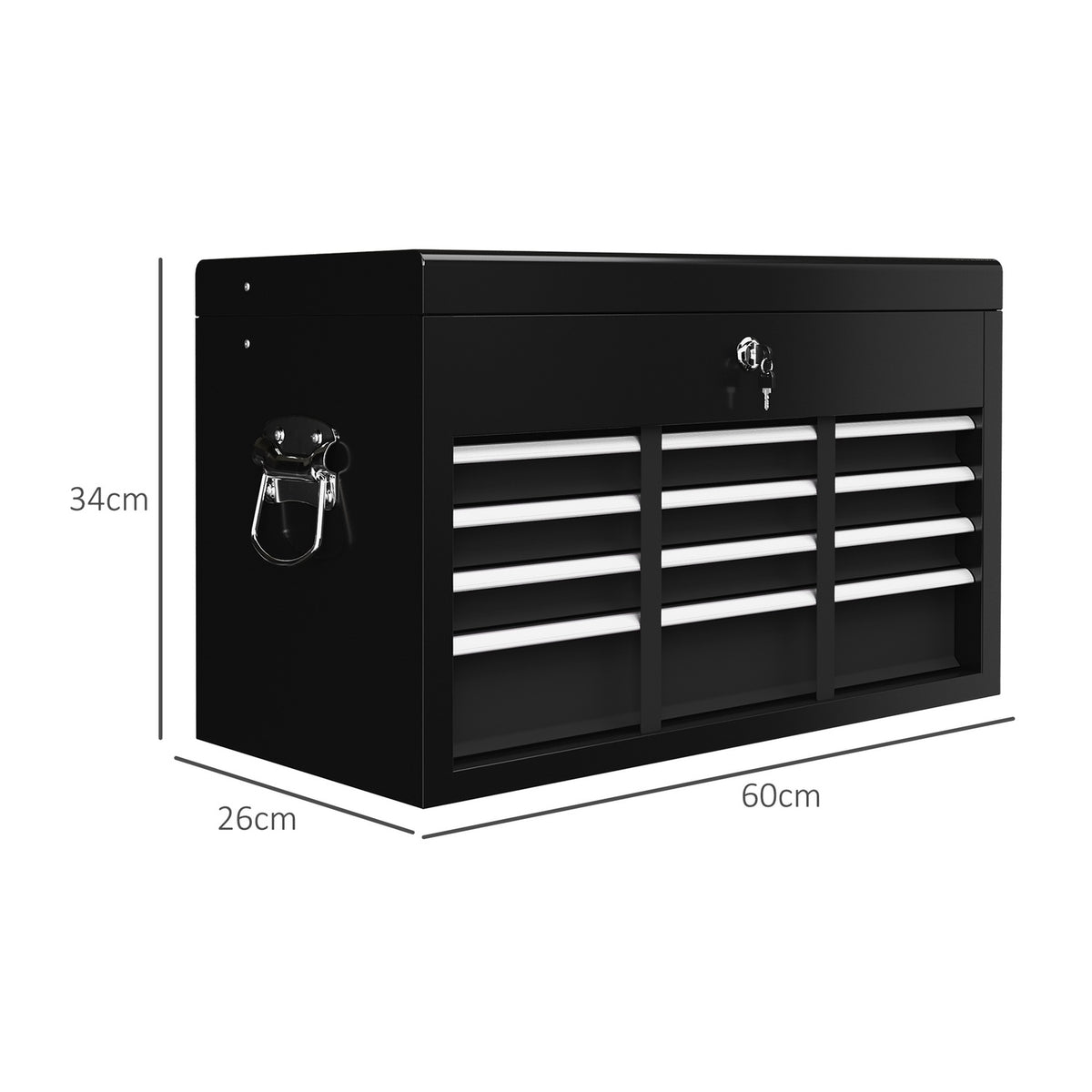 Tool box, tool box without tools, with 6 drawers, lock, tool box with handle, tool box, steel, black, 60 x 26 x 34 cm