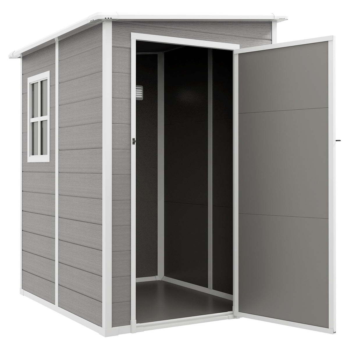 Tool shed 1.54m³, garden shed with pent roof, 122 x 149 x 192/177 cm, tool shed with lockable door, window, bicycle garage, garden cabinet made of aluminum, for backyard, garden, gray
