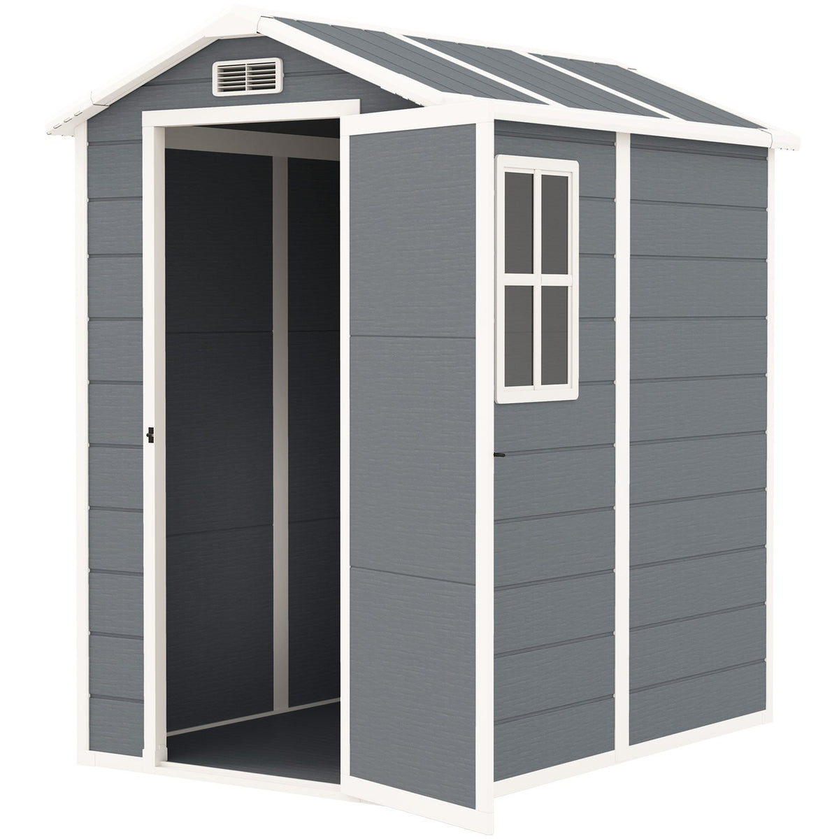 Tool shed 2.1m², waterproof garden house with floor pent roof, 131x186x198/172 cm, tool shed with lockable door, window bicycle garage, garden cabinet made of aluminum, for backyard, garden, gray |