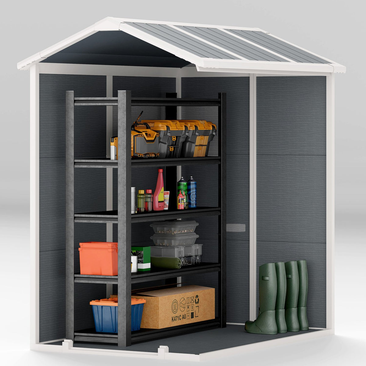 Tool shed 2.1m², waterproof garden house with floor pent roof, 131x186x198/172 cm, tool shed with lockable door, window bicycle garage, garden cabinet made of aluminum, for backyard, garden, gray |