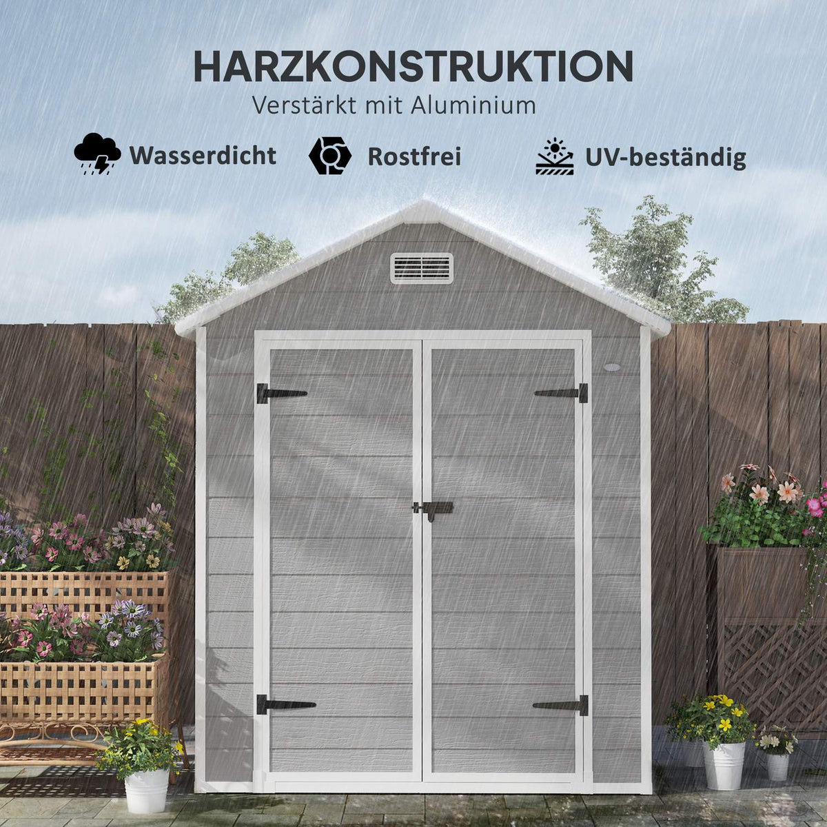 Tool shed 2.4m², waterproof garden house with floor pent roof, 182x151x219/181 cm, tool shed with lockable door, window bicycle garage, garden cabinet made of aluminum, for backyard, garden, gray |