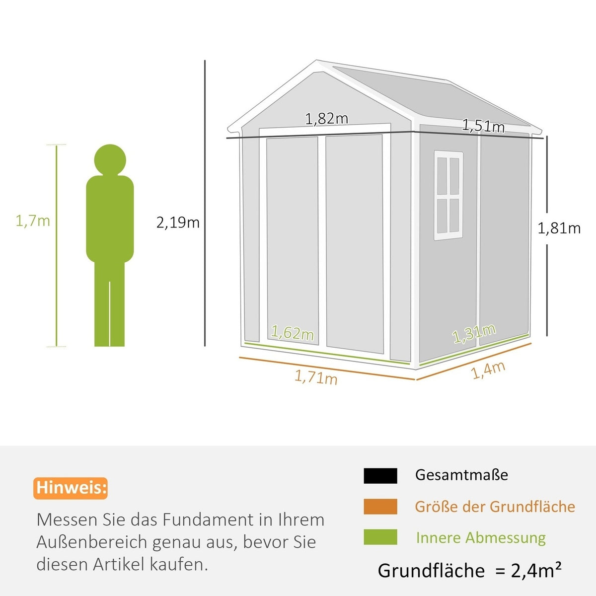Tool shed 2.4m², waterproof garden house with floor pent roof, 182x151x219/181 cm, tool shed with lockable door, window bicycle garage, garden cabinet made of aluminum, for backyard, garden, gray |