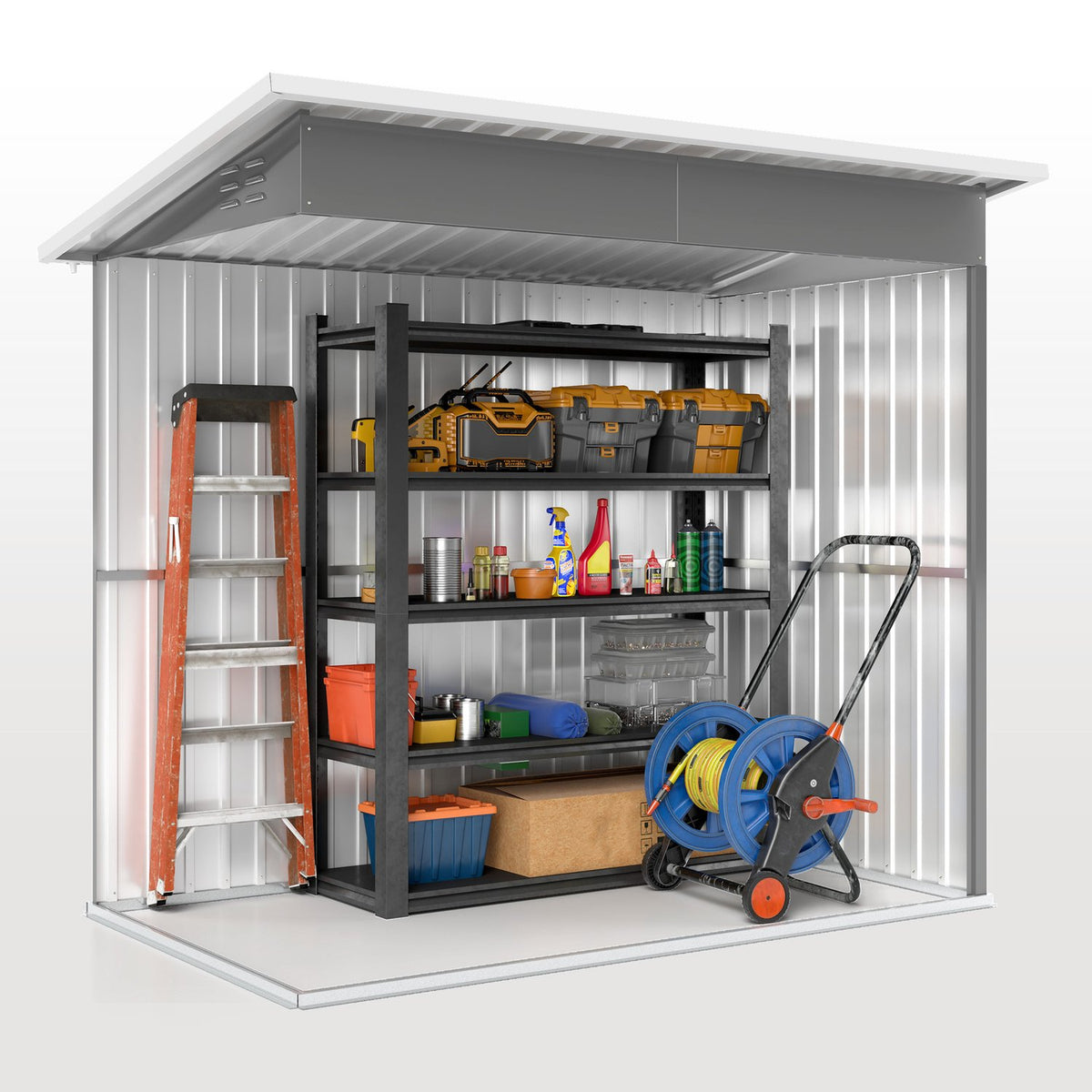 Tool shed 2.55m², garden shed with pent roof, 221 x 133 x 190/173 cm, tool shed with lockable door, window, bicycle garage, garden cupboard made of steel, for backyard, garden, dark gray