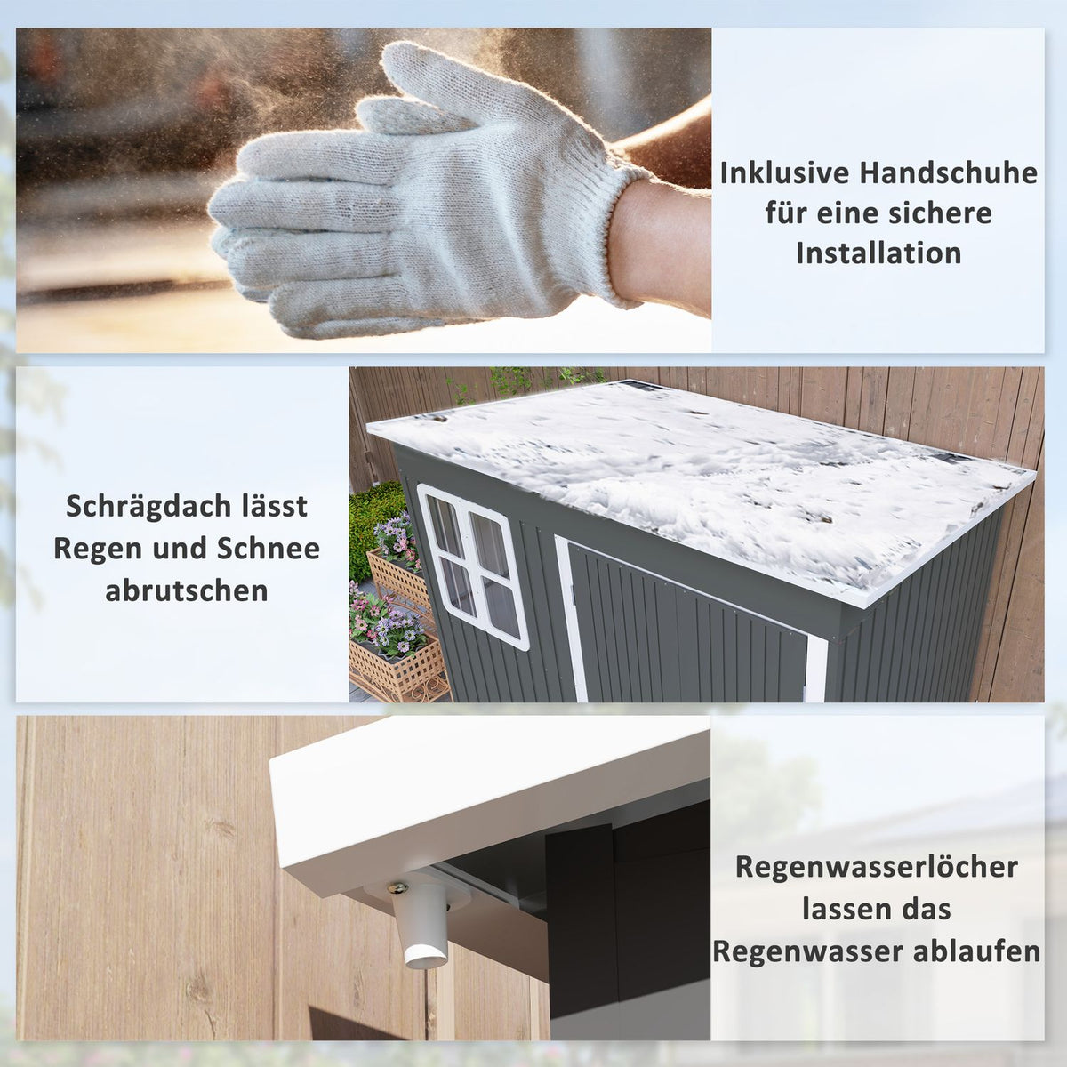 Tool shed 4.13 m³, garden shed, 260 x 177 x 190 cm, tool shed with window, lockable door, bicycle garage, garden cupboard made of steel, for backyard, garden, dark gray |