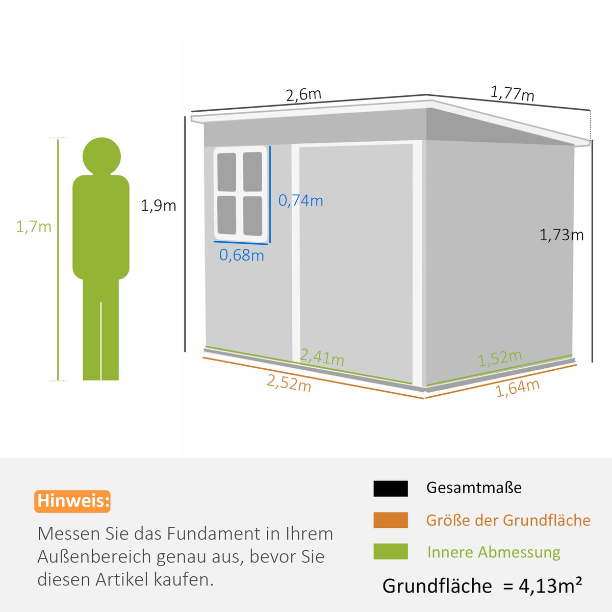 Tool shed 4.13 m³, garden shed, 260 x 177 x 190 cm, tool shed with window, lockable door, bicycle garage, garden cupboard made of steel, for backyard, garden, dark gray |