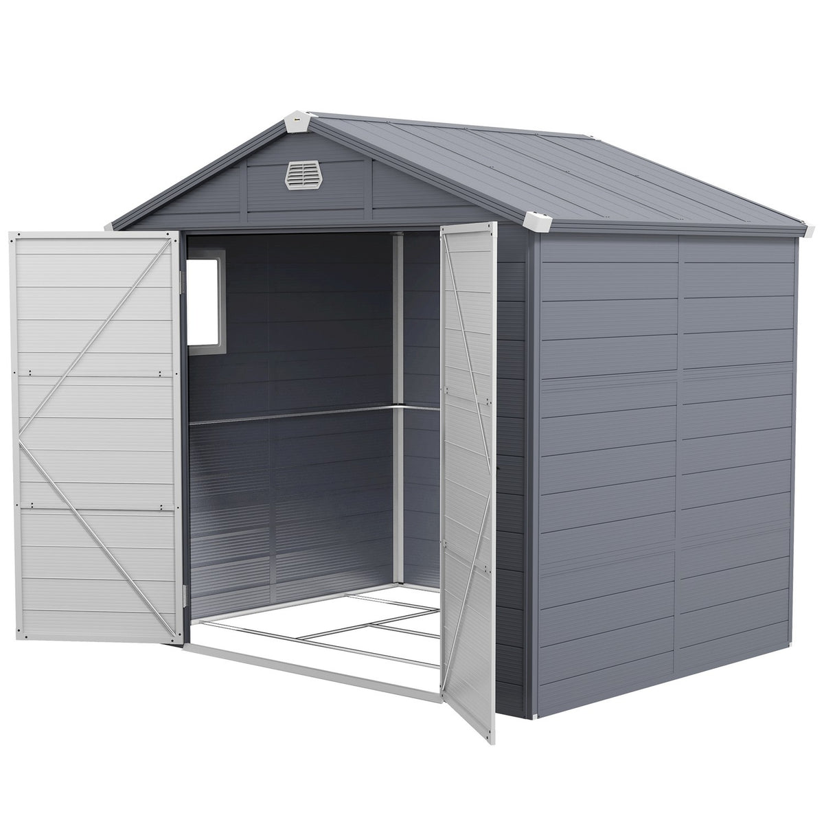 Tool shed 4.1 m³, garden shed with pent roof, 240 x 190 x 180/228 cm, tool shed with lockable door, window, bicycle garage, garden cabinet made of aluminum, for backyard, garden, gray