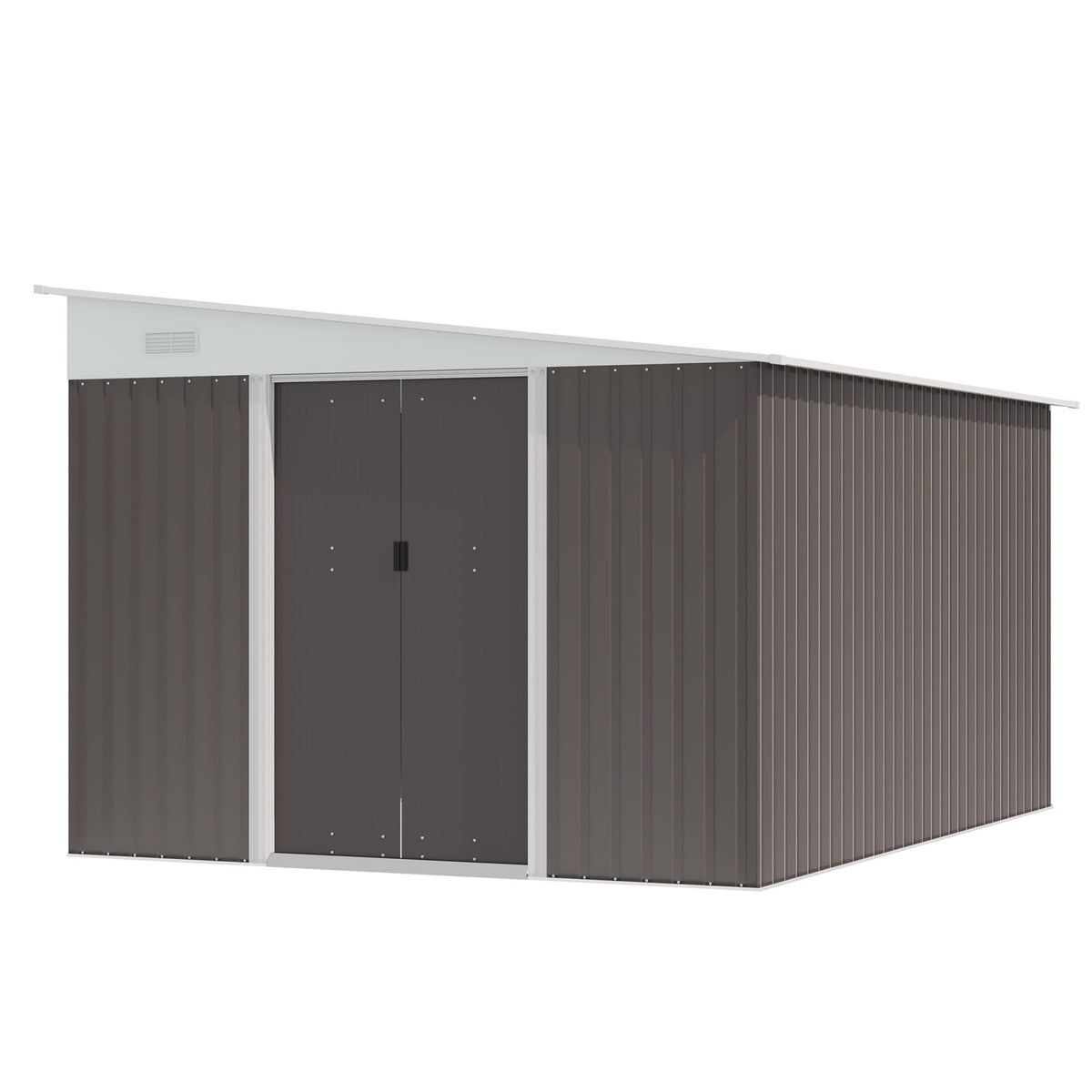 Tool shed 8.9 ㎡ steel garden shed with pent roof & sliding door, ventilation slots, 280x345x201cm, gray