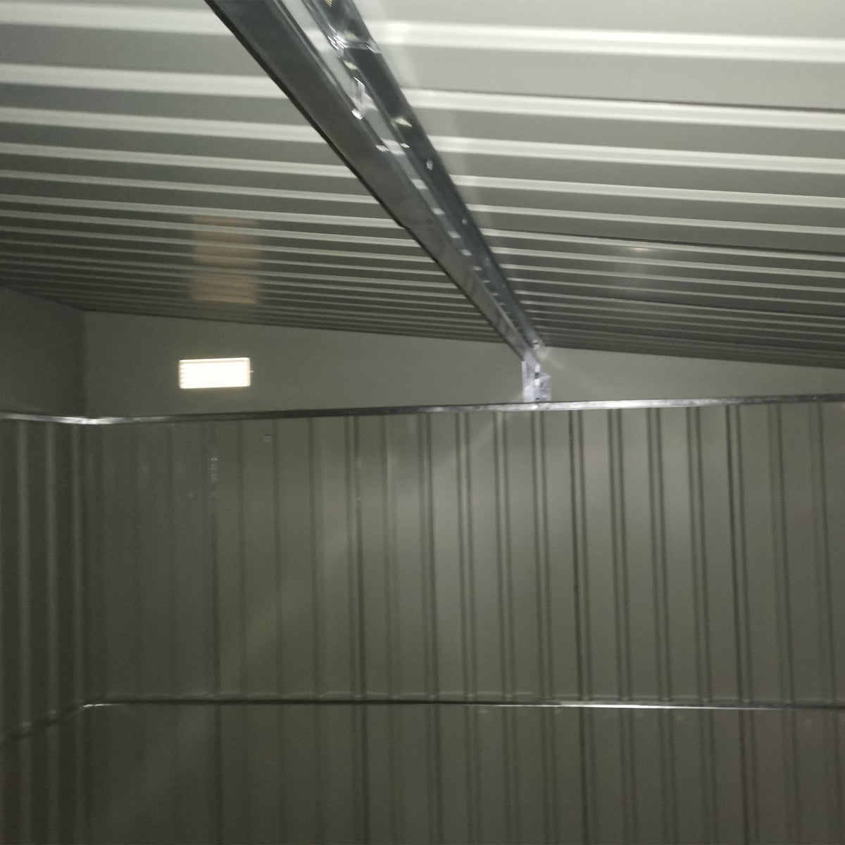 Tool shed 8.9 ㎡ steel garden shed with pent roof & sliding door, ventilation slots, 280x345x201cm, gray