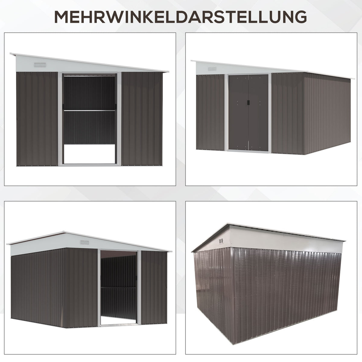 Tool shed 8.9 ㎡ steel garden shed with pent roof & sliding door, ventilation slots, 280x345x201cm, gray
