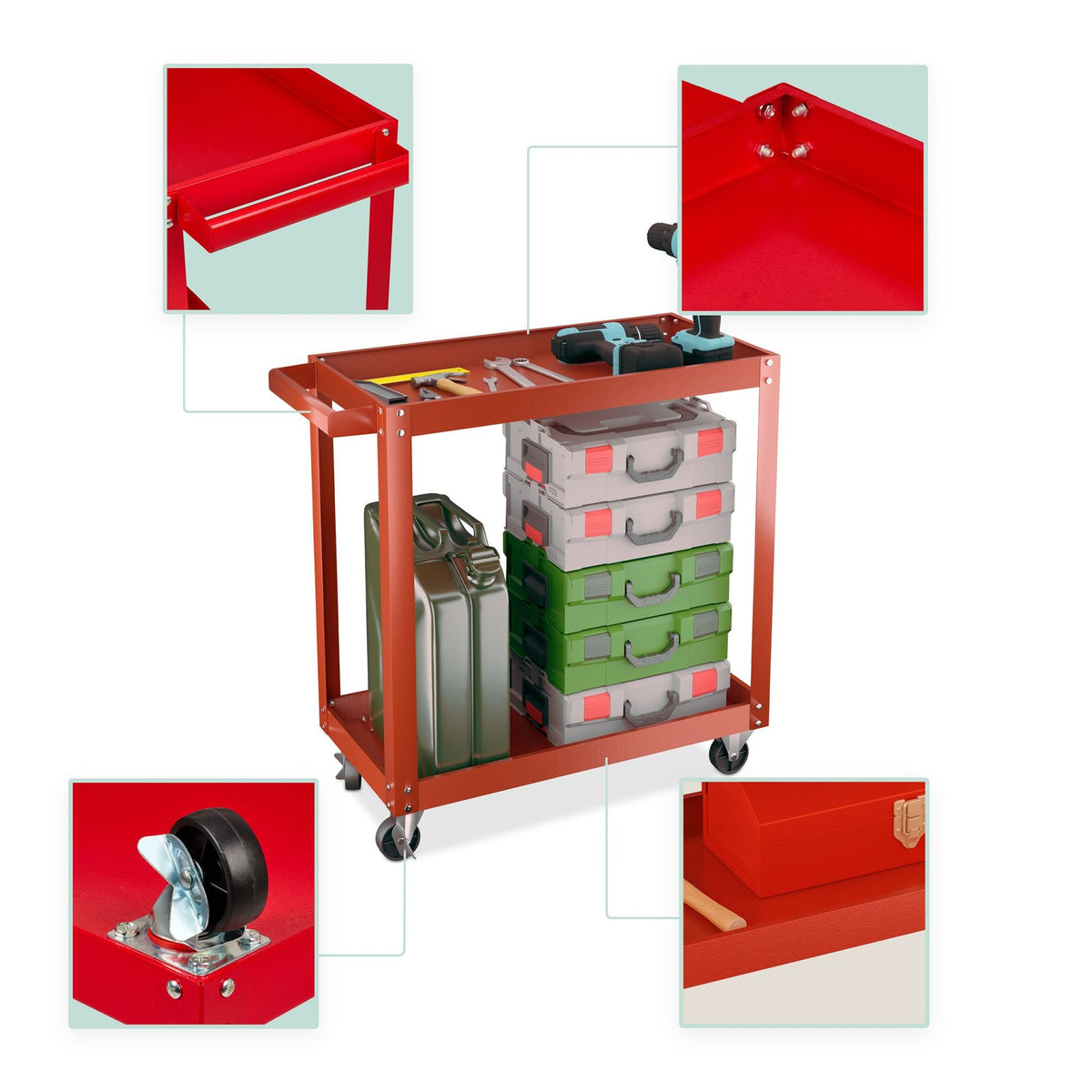 Tool trolley with 2 shelves