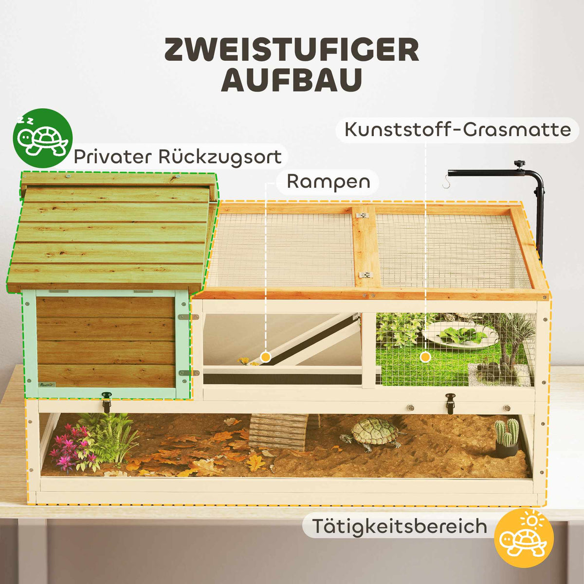 Tortoise House, 2-Level Enclosure with Lamp Holder