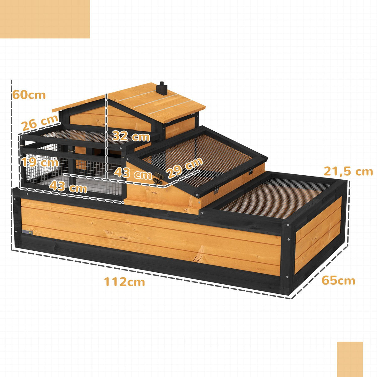 Tortoise House, 2 Levels, Indoor/Outdoor, Fir Wood, Yellow