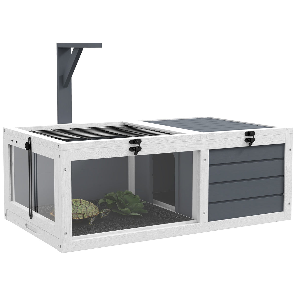 Tortoise House with 2 Rooms, Wood, Easy Clean, Grey