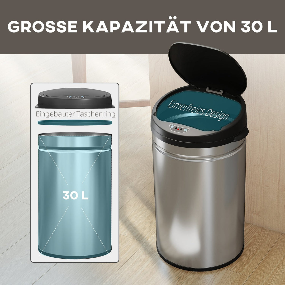 Touchless 30L Stainless Steel Sensor Trash Can