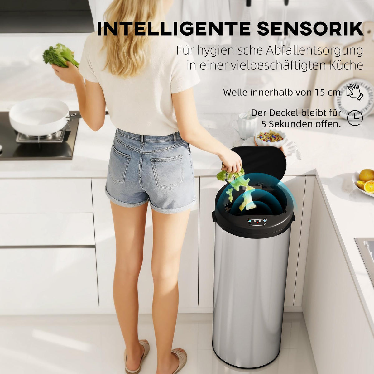 Touchless Stainless Steel Sensor Trash Can, 55L Capacity