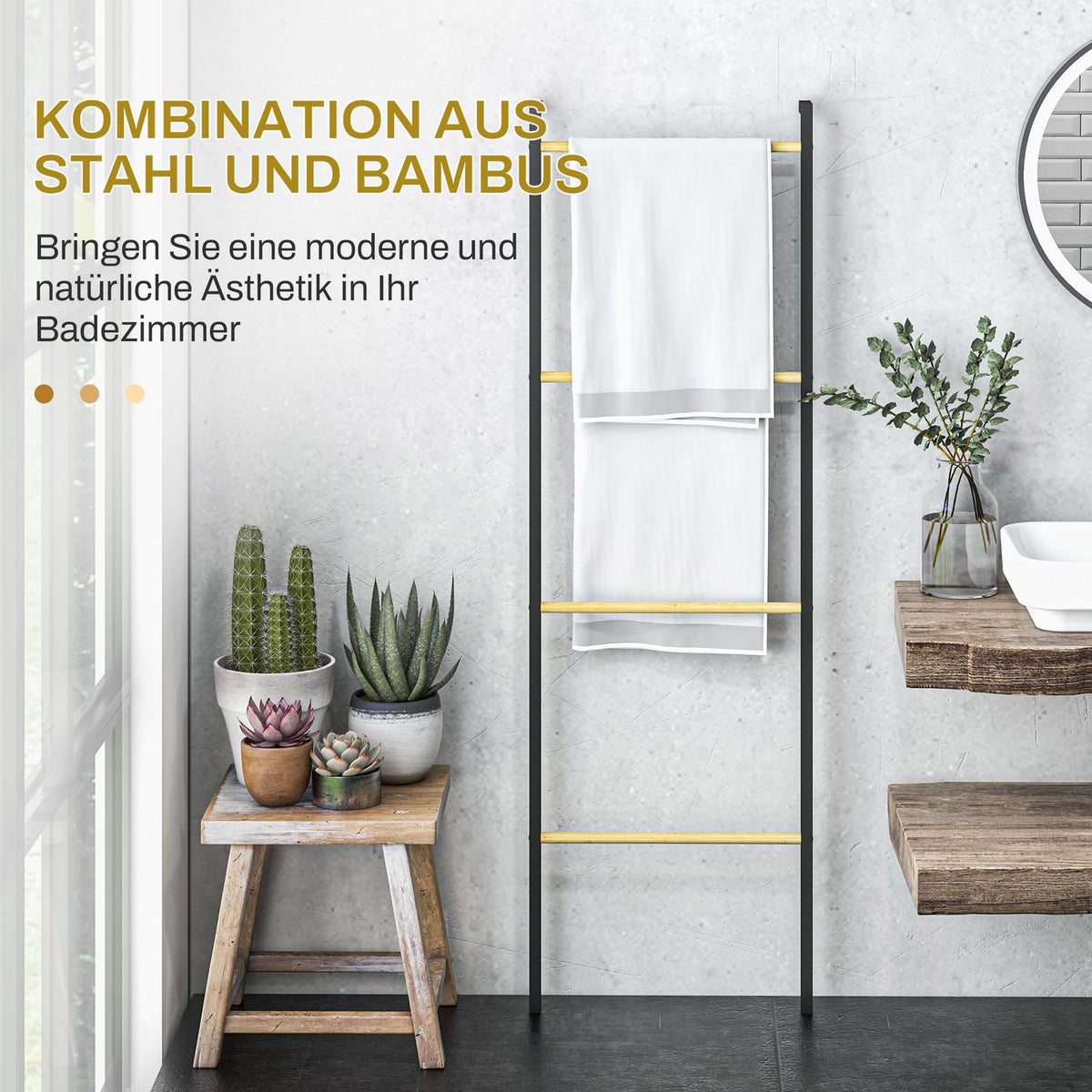 Towel Ladder 49 x 167.5 cm Towel Rack with 4 Bars Space Saving for Bath Towels Clothes Blankets Newspapers Steel Black