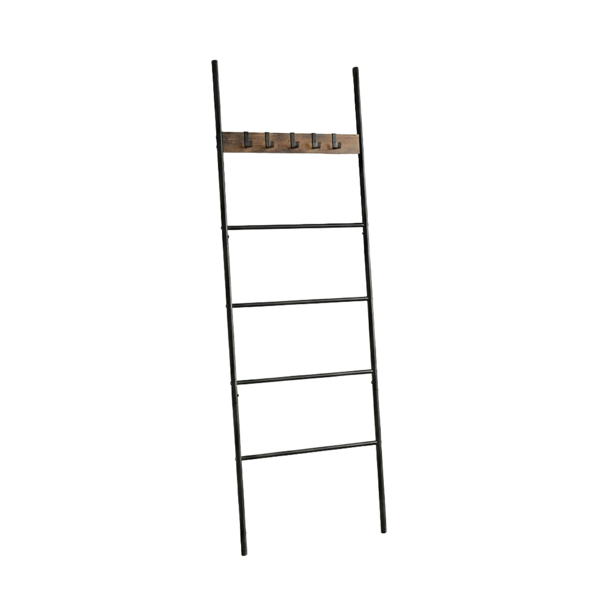 Towel Ladder with 4 Rungs & 5 Hooks – Brown, Steel & MDF